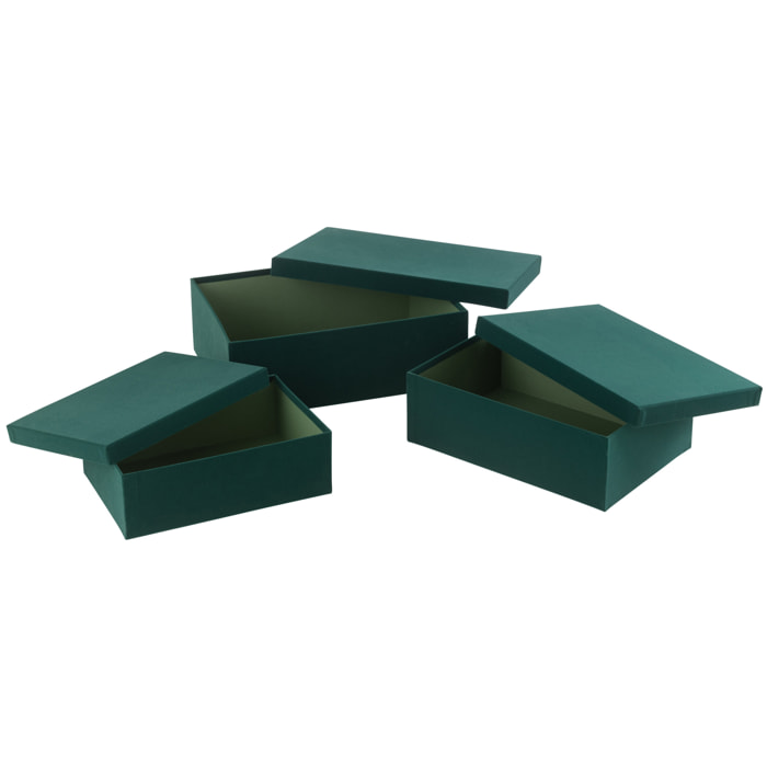 J-Line boîte Rectangle - velours/papier - vert - 3 pcs