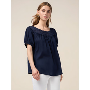 Oltre - Blusa de muselina con encaje - Azul