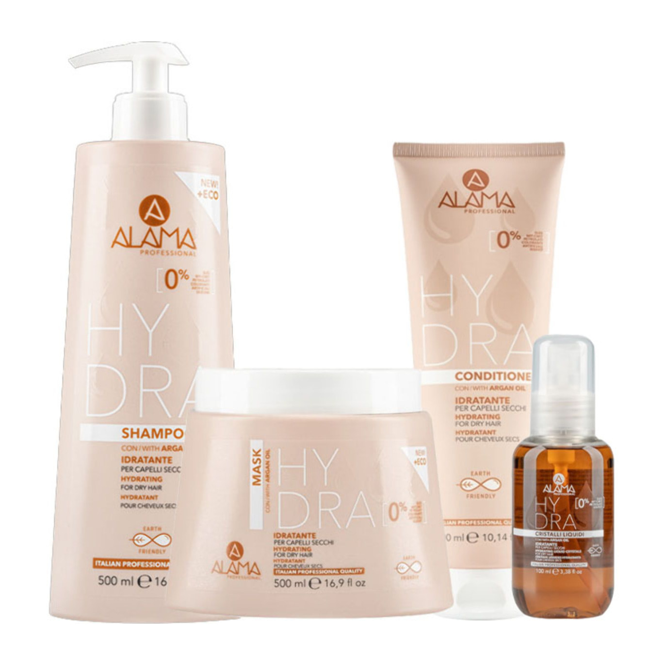 ALAMA Professional Kit Hydra Shampoo 500ml + Mask 500ml + Conditioner 300ml + Cristalli Liquidi 100ml