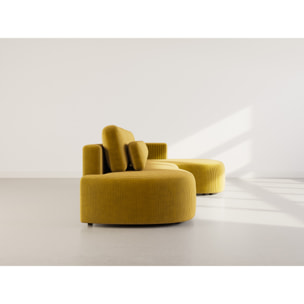 Mahina - canapé d'angle droit 4 places convertible avec coffre en velours côtelé - Jaune