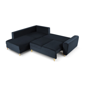 Canapé d'angle gauche convertible avec coffre de rangement "Kyoto" 5 places en velours bleu foncé