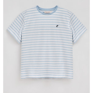 Camiseta de rayas azul claro y beige con monograma bordado