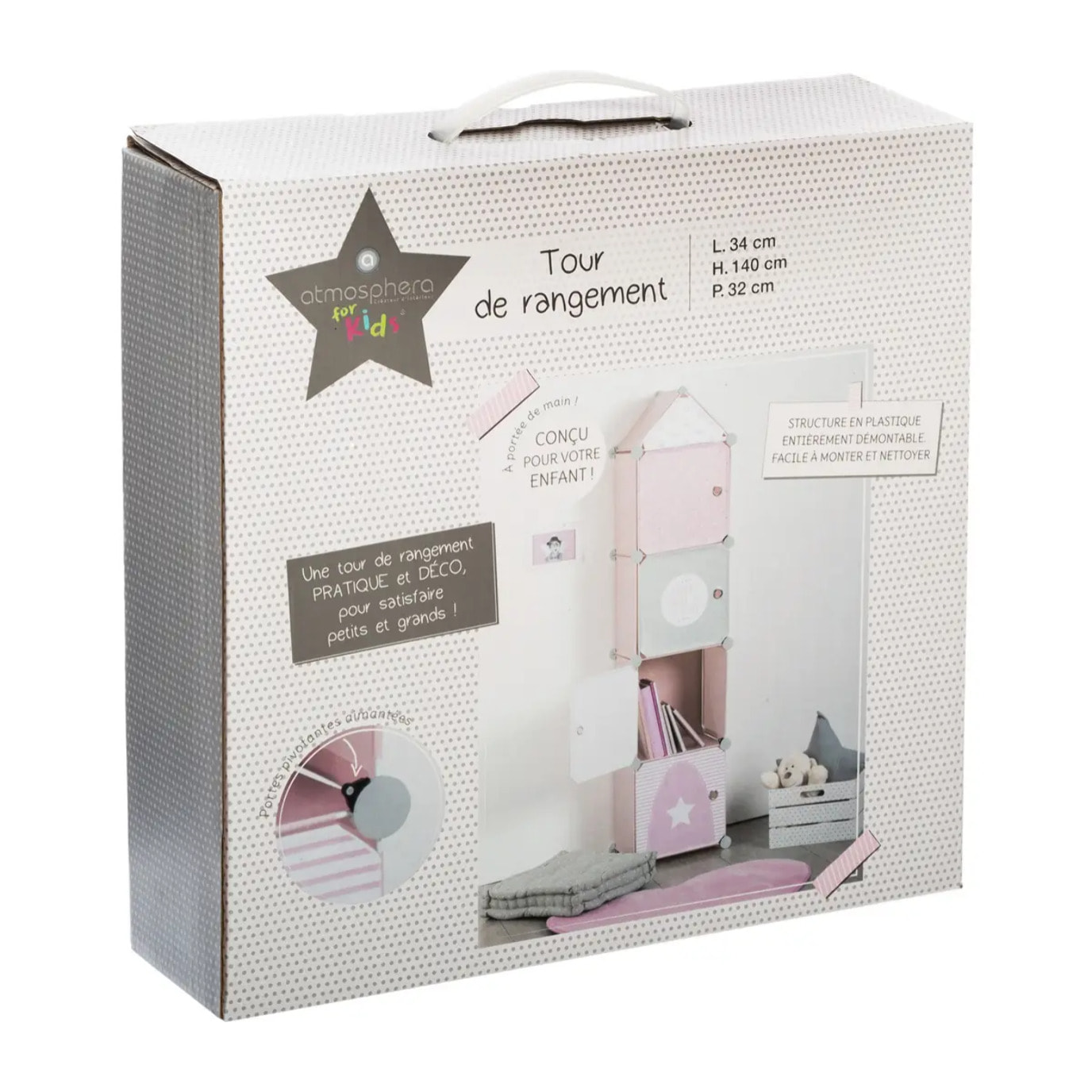Casiers de rangement enfant "Colonne" rose 34x139cm