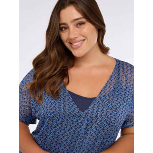 Fiorella Rubino - Blusa de crepé con escote en V - Azul