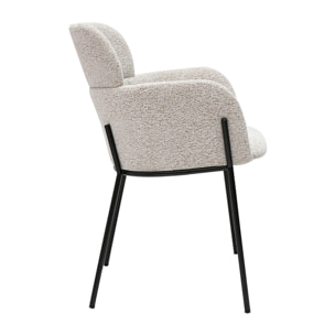 Chaise design en tissu velours chenille beige et métal noir TULUM