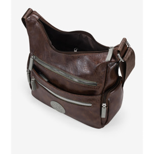 Bolso bandolera marrón con cremalleras verdes