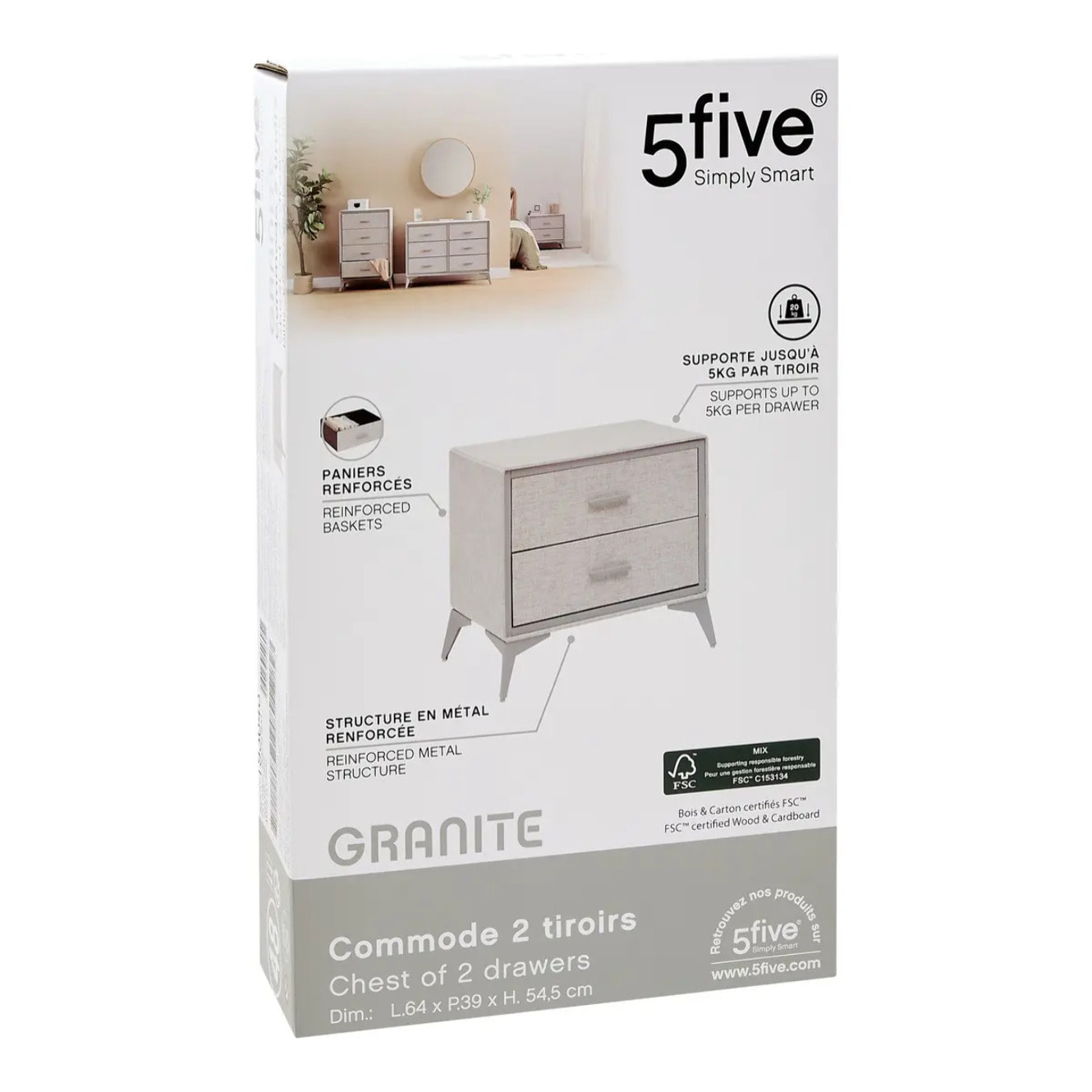 Commode 2 tiroirs Granite gris
