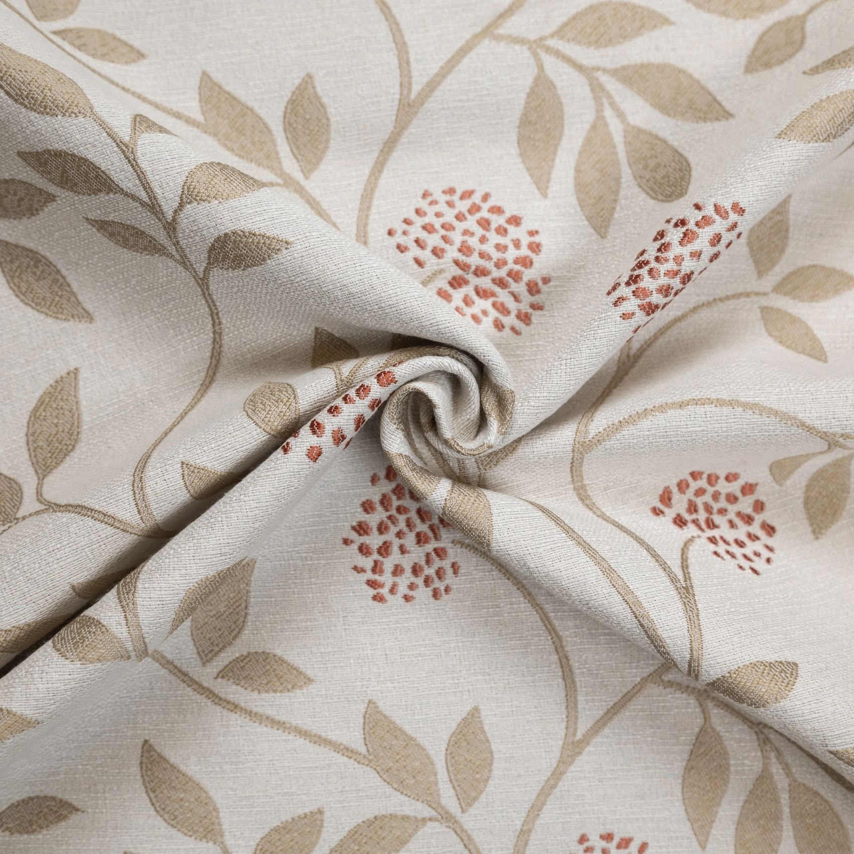 Rideau jacquard polycoton motifs végétaux - Beige