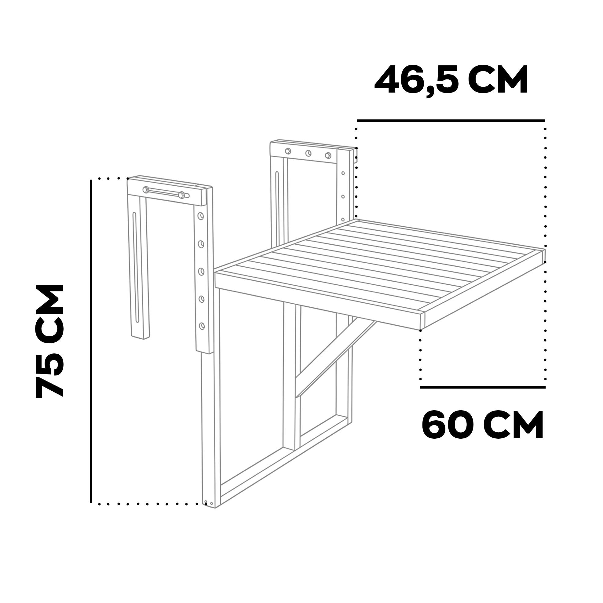 Qiko - Tavolino Da Balcone Pieghevole 46,5x75x60 cm Mensola Sospesa da Esterno In Legno Di Acacia