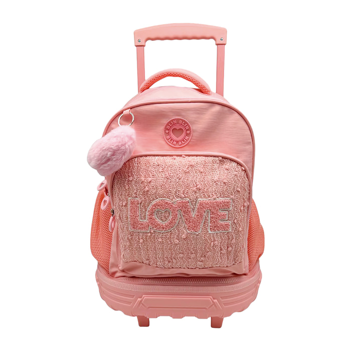 Trolley Fisso Compatto Doppio Corpo Grande Capacità Blin Blin Love. Schienale e spallacci regolabili e imbottiti. Con accessorio a cuore.