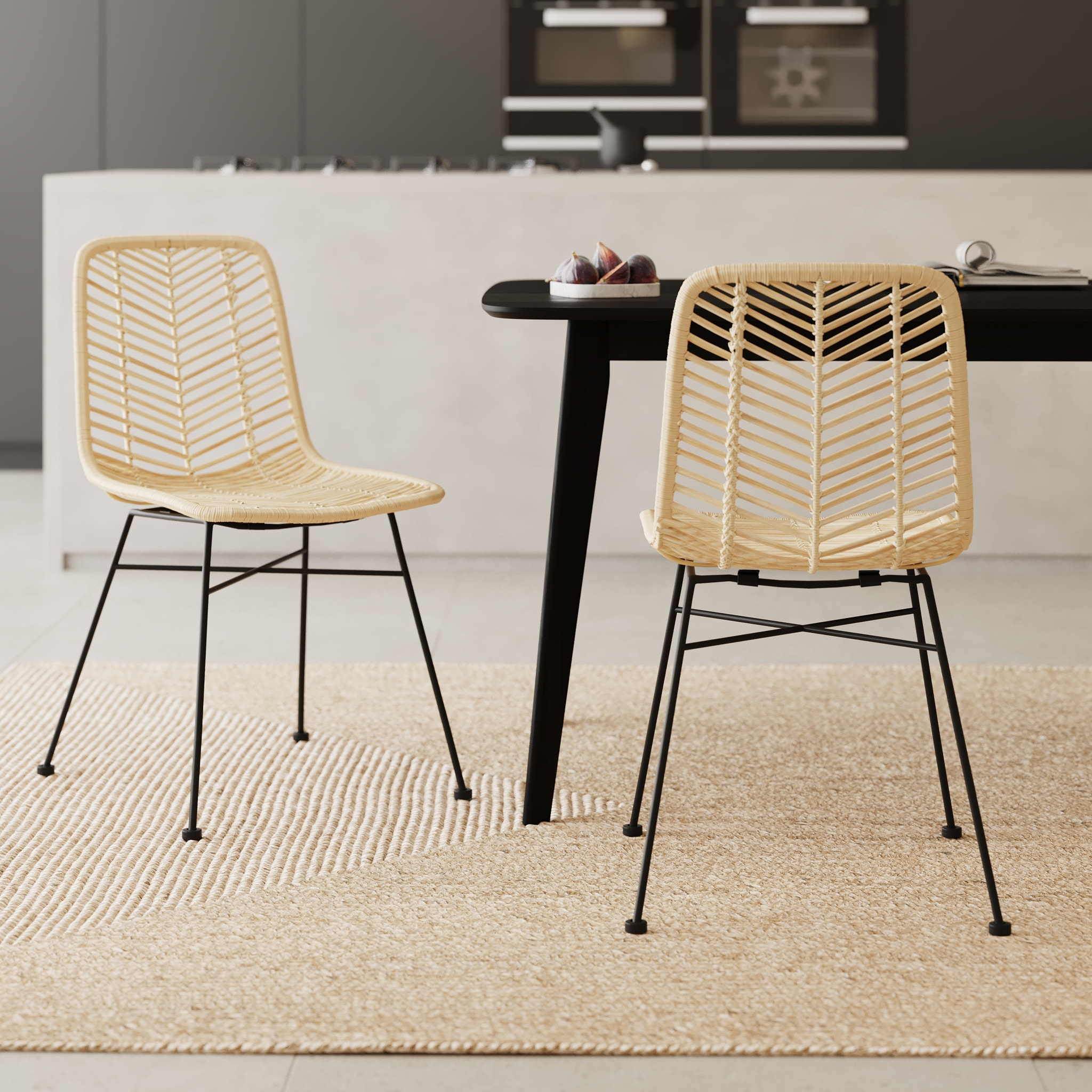 Lot de 2 chaises en rotin naturel et pieds en métal - Tamara