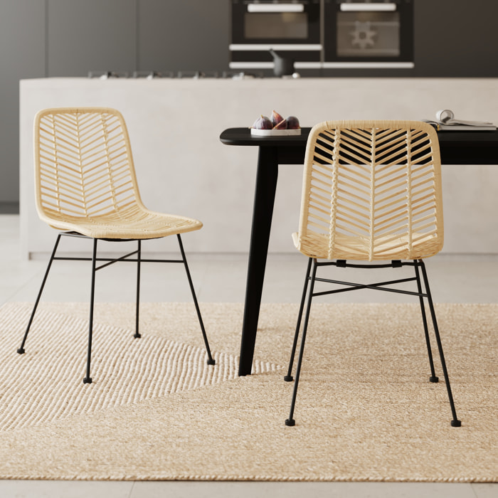 Lot de 2 chaises en rotin naturel et pieds en métal - Tamara