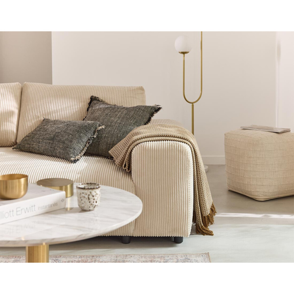 Garance - canapé droit 3 places - en velours côtelé - Beige