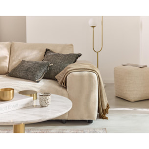 Garance - canapé droit 3 places - en velours côtelé - Beige