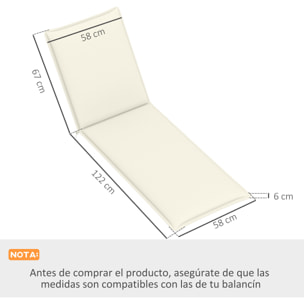 Pack 2 Cojines para Tumbonas Plegables Colchonetas para Tumbonas de Jardín Exterior 193x58x6 cm con Correas de Sujeción Protección UV Resistente a Salpicaduras Crema