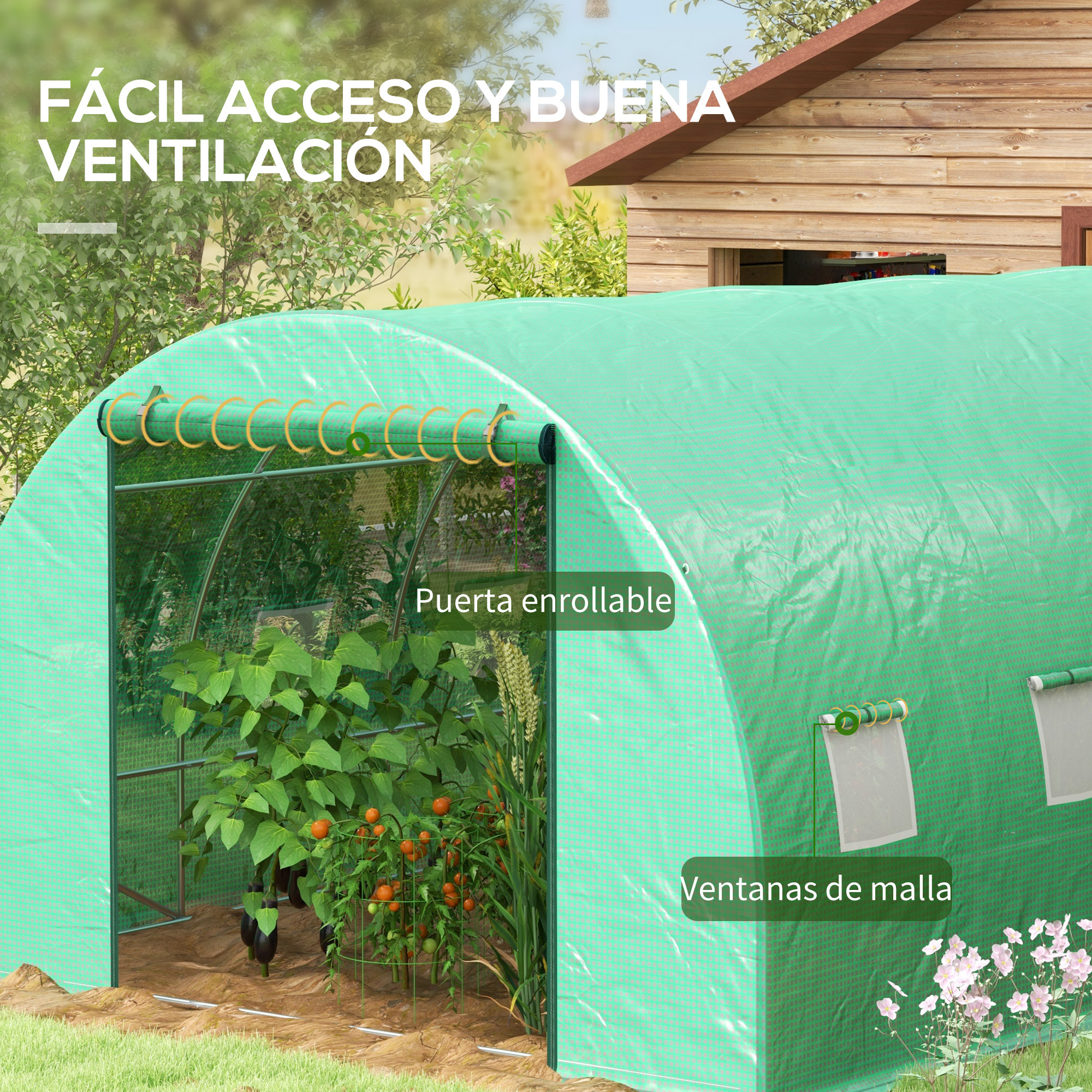 Invernadero de Exterior 6x3x2 m Invernadero de Túnel con Sistema de Riego Integrado 12 Ventanas con Malla y 1 Puerta Enrollable Invernadero para Jardín Patio Verde