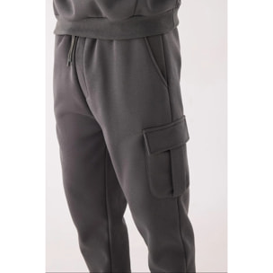 Pantalón deportivo hombre cargo afelpado con cintura ajustable gris marengo