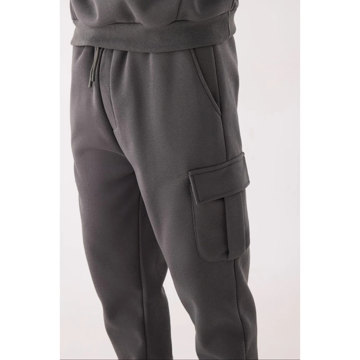 Pantalón deportivo hombre cargo afelpado con cintura ajustable gris marengo