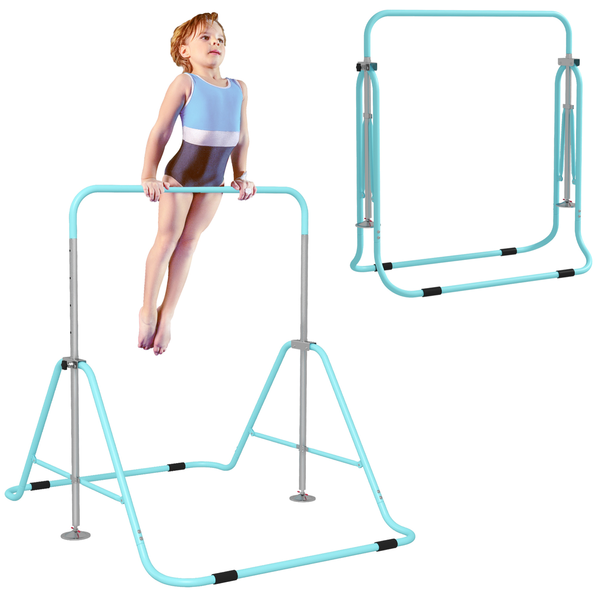 Barra de Gimnasia Artística, Barra Horizontal Plegable, Altura Ajustable, Equipo de Gimnasia para Entrenamiento en Casa, para Niños y Niñas, Azul Celeste