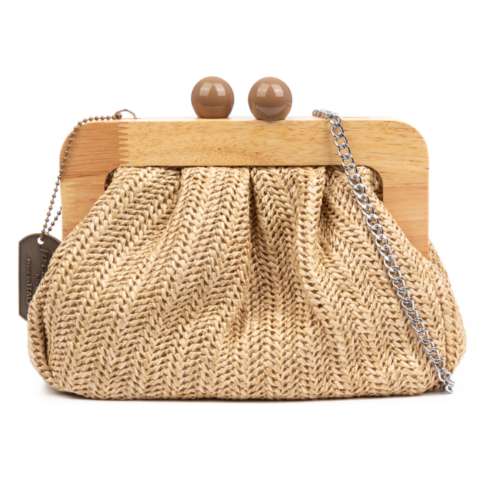 BeneLario Borsa a tracolla Donna. Tessuto con dettagli in legno naturale e pelle sintetica.