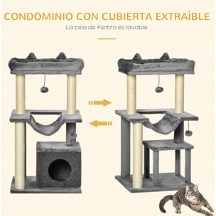 Árbol Rascador para Gatos Altura 90 cm Árbol para Gatos Torre para Gatos de 3 Niveles con Nido Hamaca Plataforma Bolas Colgantes y Poste de Sisal 48x48x90 cm Gris