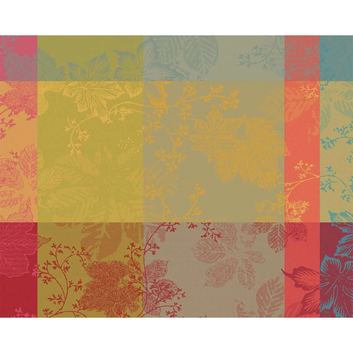 Set pur coton motif jacquard bordeaux orange Mille sous bois automne