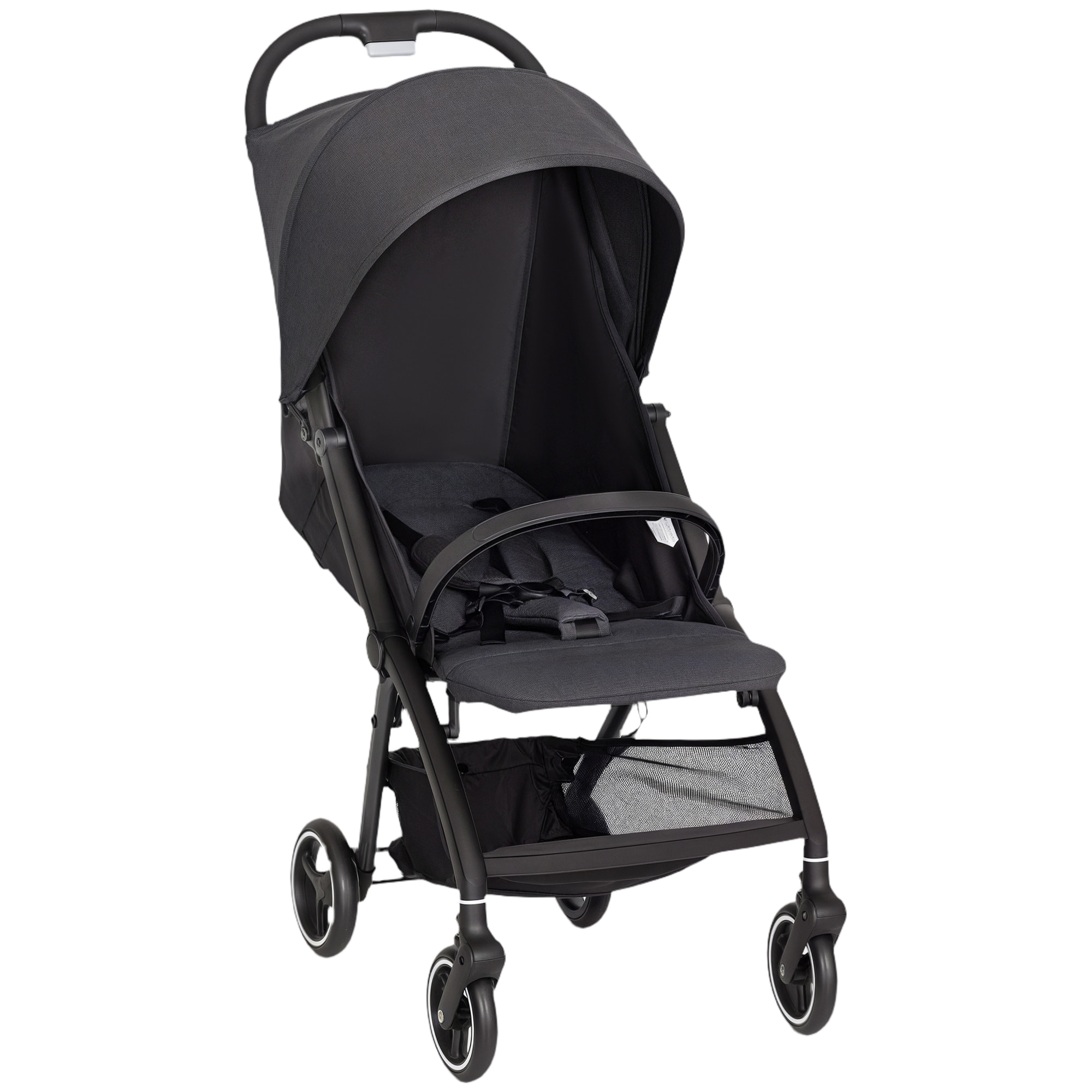 Silla de Paseo Ligera, Carrito para Bebé Plegable, Respaldo Reclinable, Reposapiés Ajustable, Capota, Cesta, Arnés de 5 Puntos, Carga Máxima 15 kg, Gris Oscuro