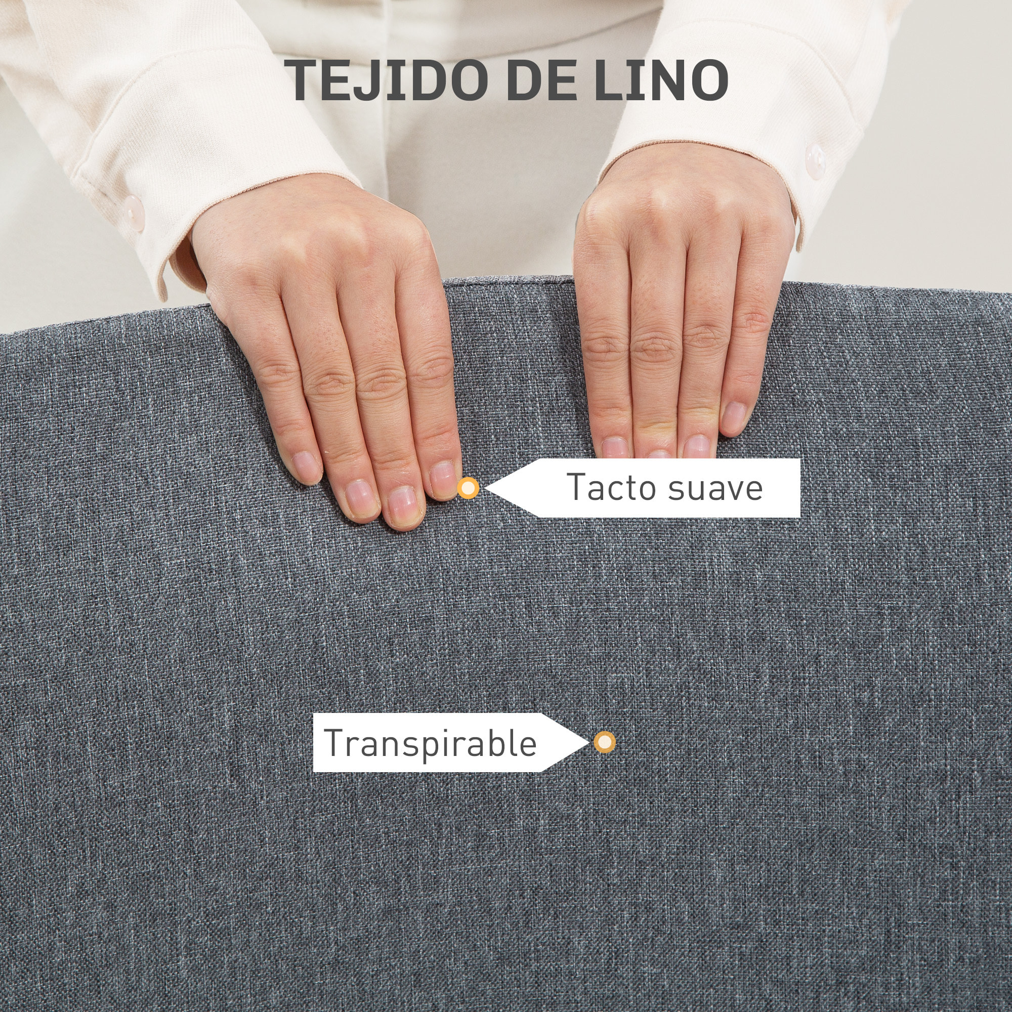 Silla de Escritorio sin Brazos Silla de Oficina Giratoria Tapizado en Lino Sintético con Altura Ajustable para Estudio Dormitorio Tocador Carga 120 kg Gris