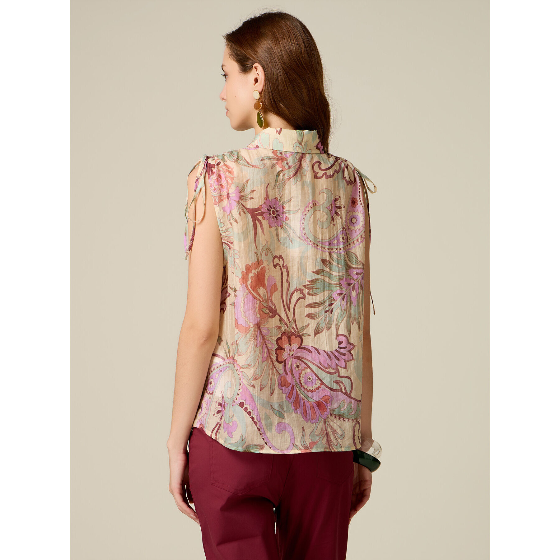 Oltre - Camisa sin mangas estampada - Rosa