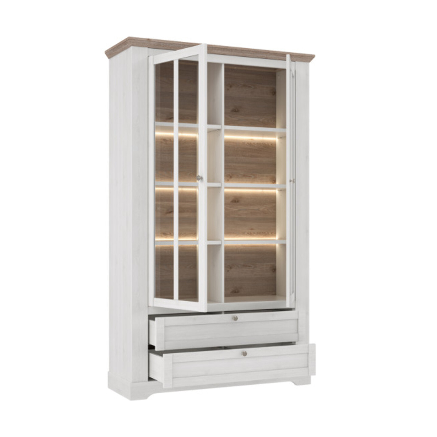 Vitrine 2 portes en bois effet chêne clair blanchi - grand modèle - ILONA