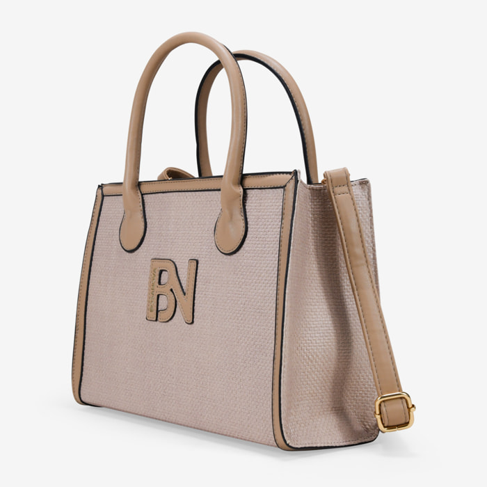 Bolso de mano beige en rafia