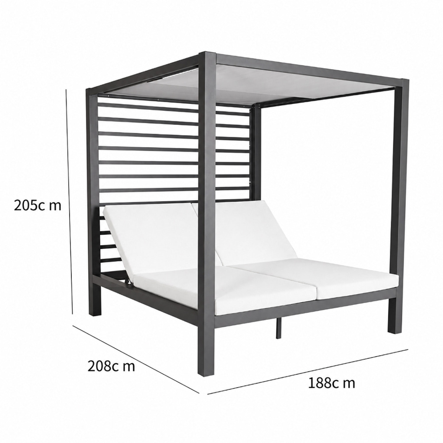 Lit de jardin 2 places structure aluminium gris foncé TALANA