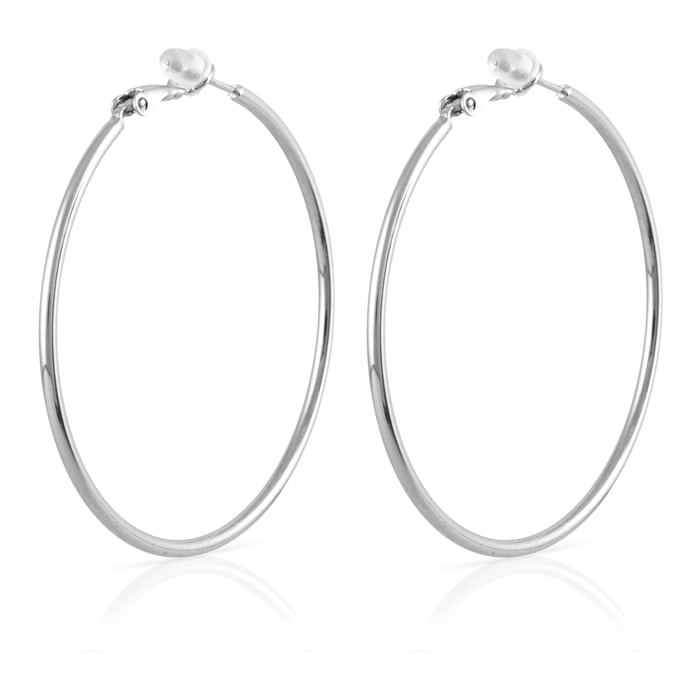 Pendientes de aro redondo de cobre con recubrimiento electroplateado, 50 mm, con cierre catalán en plata de ley 925.
