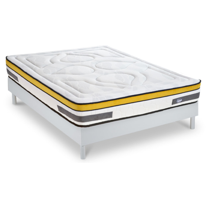 Ensemble Matelas Hybride Aubertin & Sommier Kit Bois, Ressorts Ensachés & Mousse Hyper Soft, 24 cm, Soutien Ferme