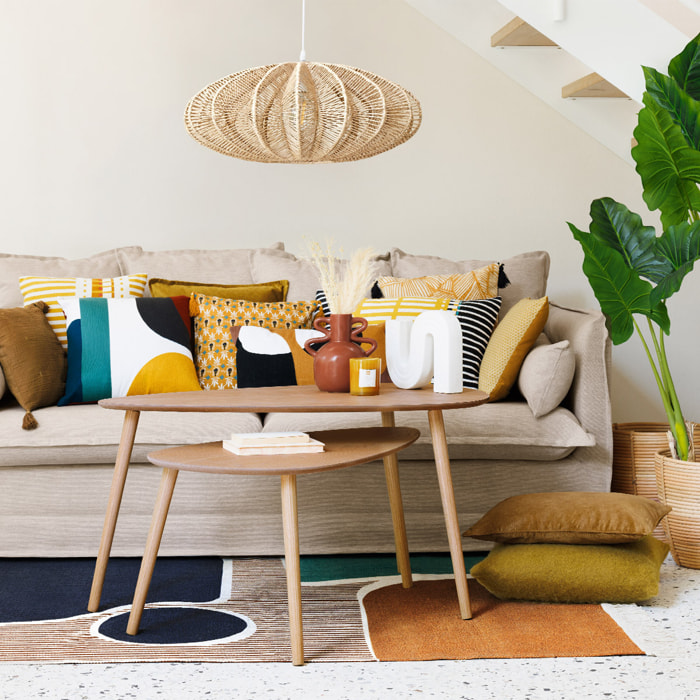 Coussin - motifs otto - coton - jaune ocre - 38x38 cm