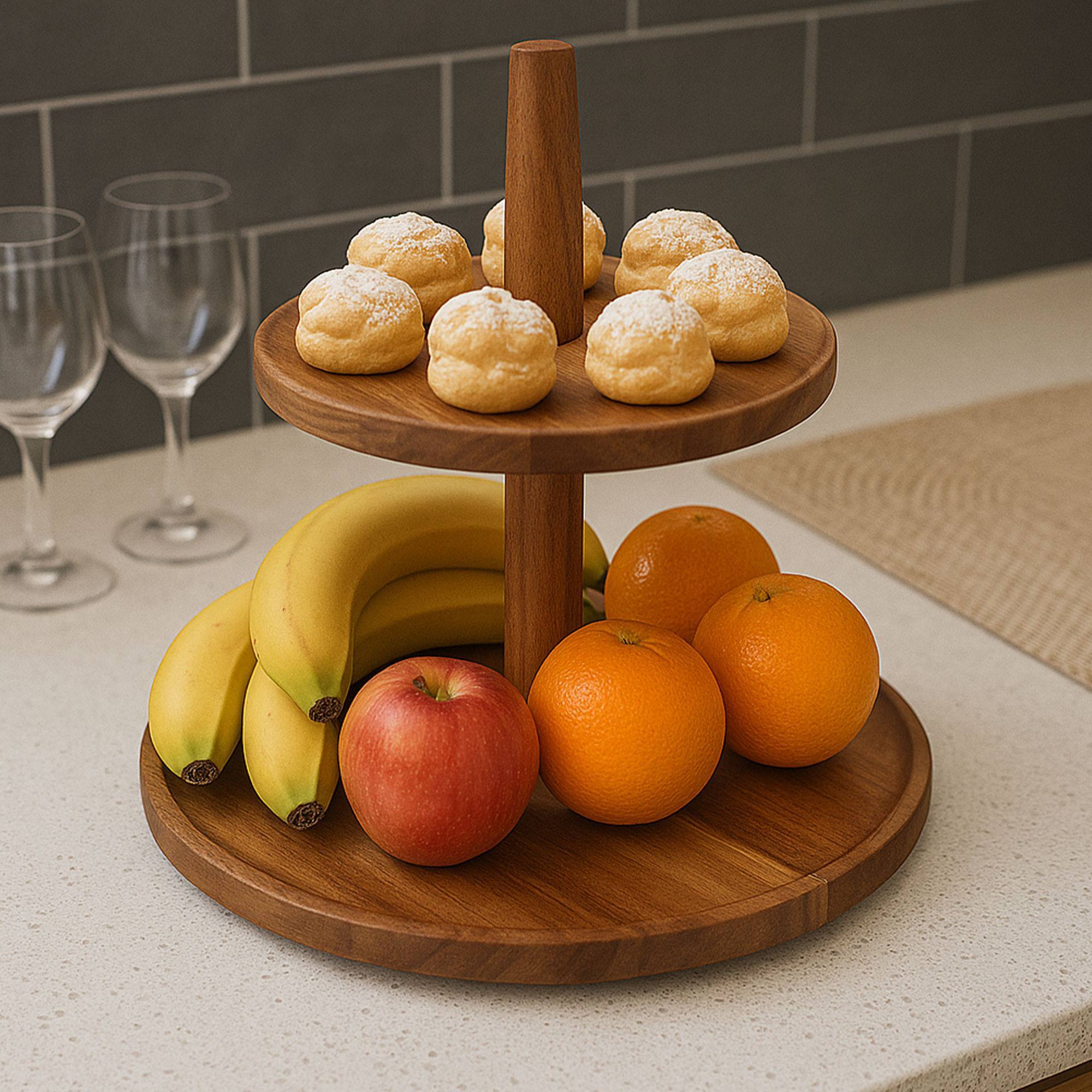 Soporte de Comida con 2 Niveles en madera de acacia H. 23cm
