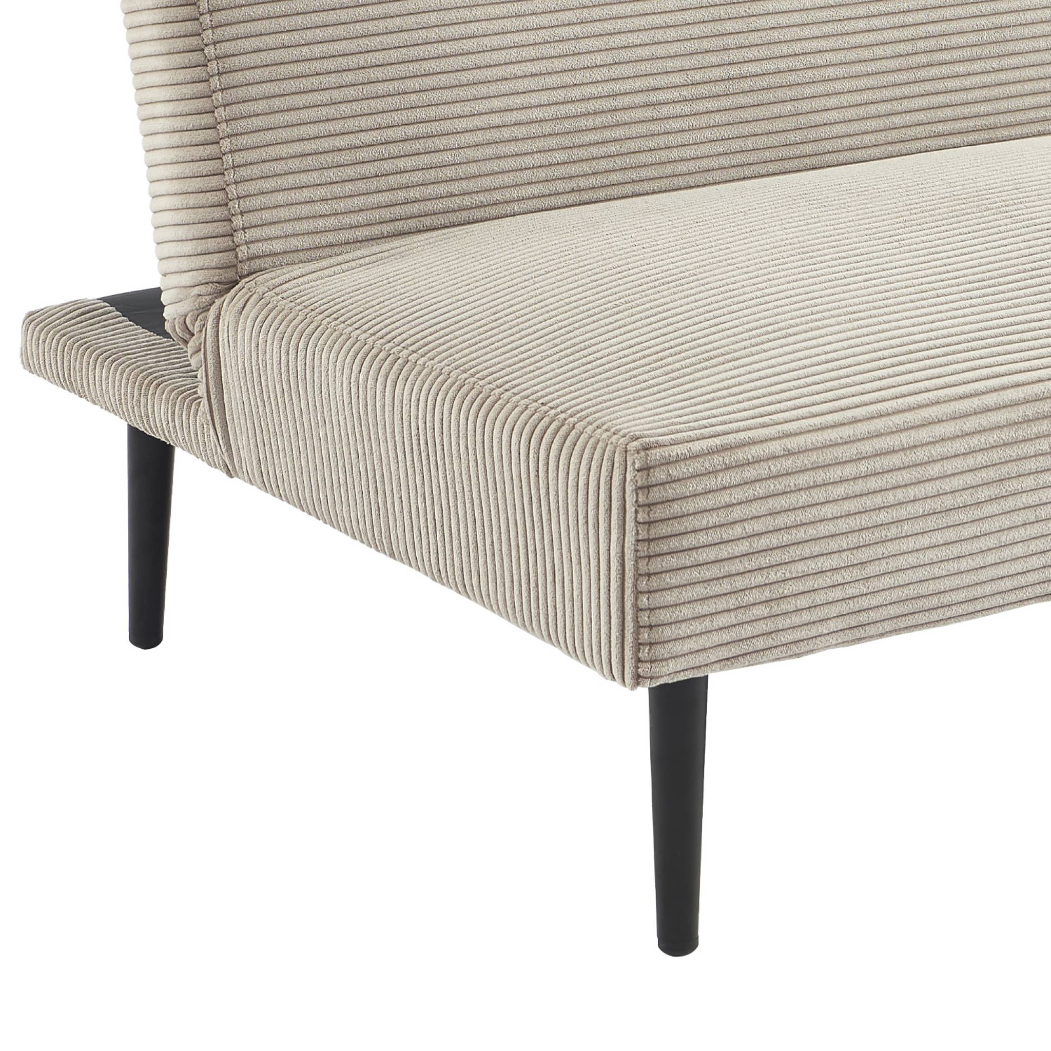 Canapé banquette convertible 3 places velours côtelé greige piétement métal L 180 x P 100 x H 74.5 cm - Max