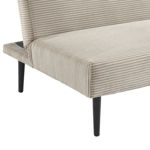 Canapé banquette convertible 3 places velours côtelé greige piétement métal L 180 x P 100 x H 74.5 cm - Max