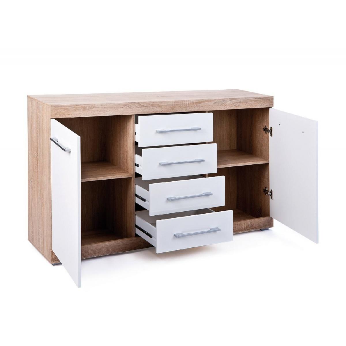 Buffet 2 ante 4 cassetti in laminato finitura rovere e bianco laccato