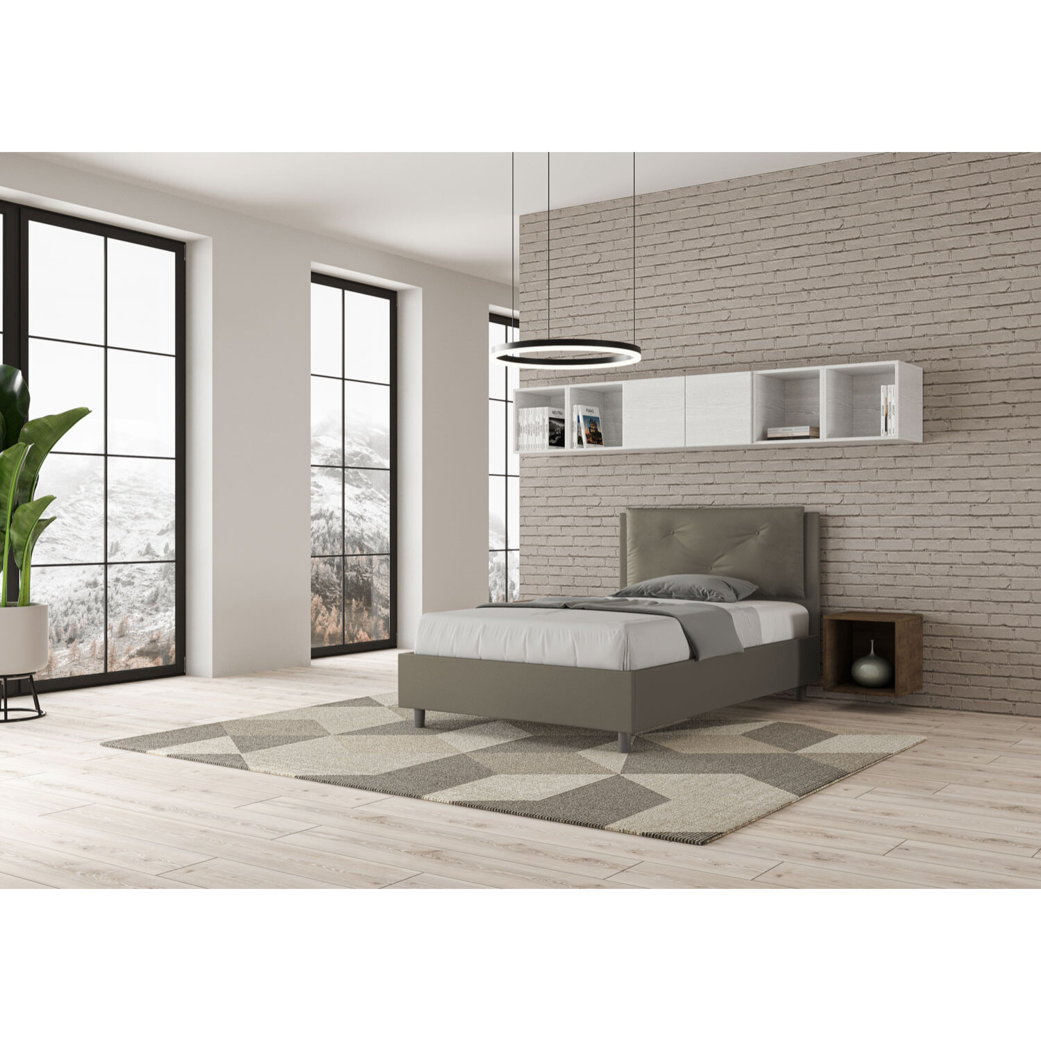 Letto una piazza e mezza contenitore imbottito 120x210 similpelle cappuccino Appia Large