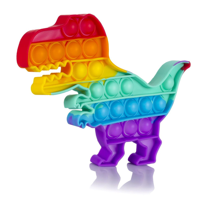 Bubble Pop It giocattolo sensibile antistress, bolle di silicone da spremere e premere. Design T-Rex multicolore.