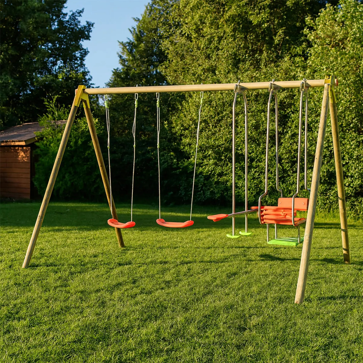 Portique bois poutre métal 2,30 m Techwood SENORA - 6 enfants