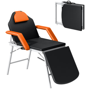 Camilla Masaje Plegable Portátil Camilla Estética Profesional de 3 Zonas con Respaldo Soporte para Piernas Ajustables Reposacabezas Extraíble Reposabrazos Acolchados para Spa 182x82 cm Naranja