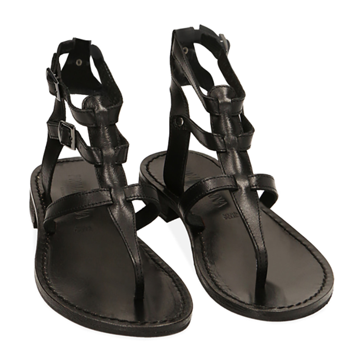 Sandalias planas de cuero negras