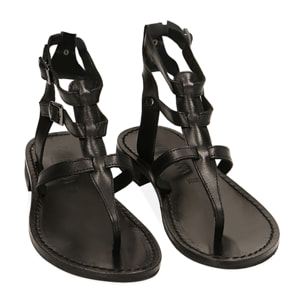 Sandalias planas de cuero negras