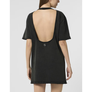 PHILIPP PLEIN Open Back T-Shirt Dress Strass Signature