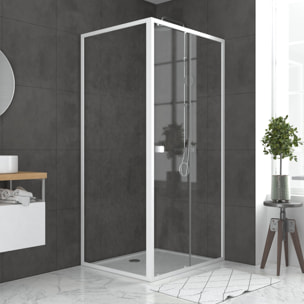 Pack porte de douche Coulissante blanc 100X185 cm + paroi de retour 80cm + receveur à poser - WHITY