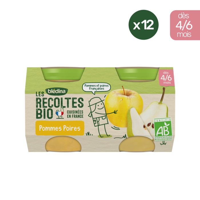 24 Petits Pots Pommes, Poires 12x(2x130g) - Les Récoltes Bio Dès 4/6 Mois