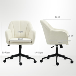 Chaise de bureau design bouclette beige clair piètement acier noir