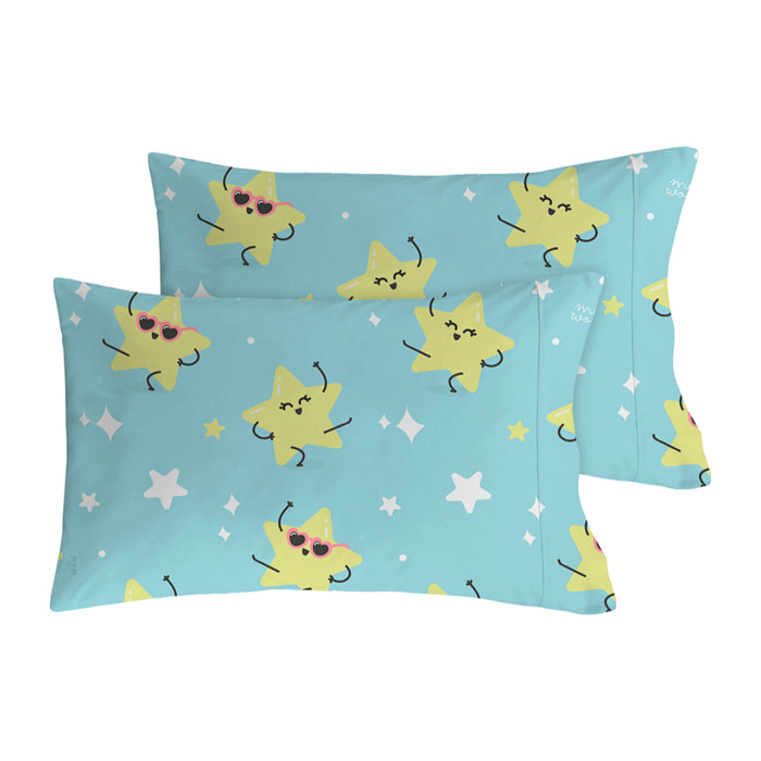 2 Fundas de almohada Mr.Wonderful Estrellas 50x80 cm - 100% algodón -